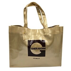 Gherardini Italy Metallic Gold Logo Tote Bag Shopper NWT